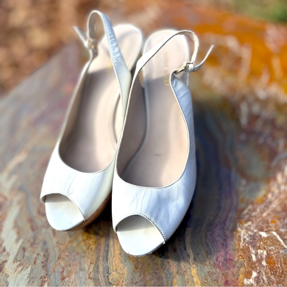 FREE WITH PURCHASE Nine West cork platform white slingback heels